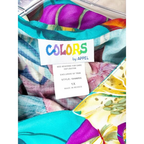 VTG Colors 1X Tropical Dress Large Bold Print Floral 100% Rayon Muumuu 44"L NWT - Picture 3 of 12